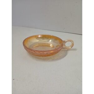 Vintage Jeannette Glass Iridescent Marigold Louisa Florigold Handled Candy Dish